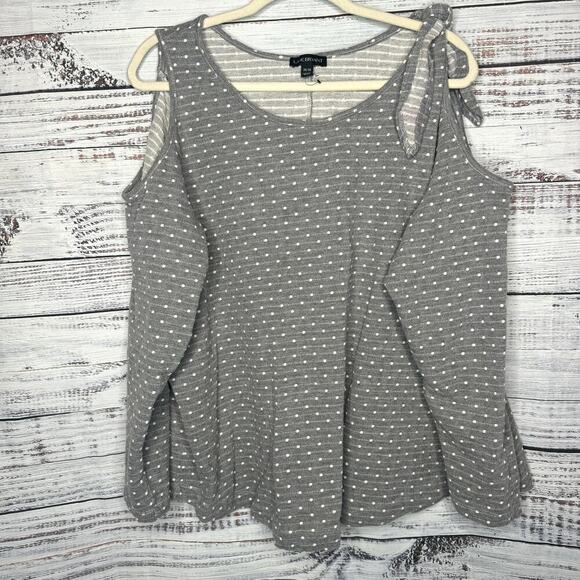 Lane Bryant Grey & White Polka Dot Cold Shoulder Long Sleeve 26/28 - Picture 1 of 3
